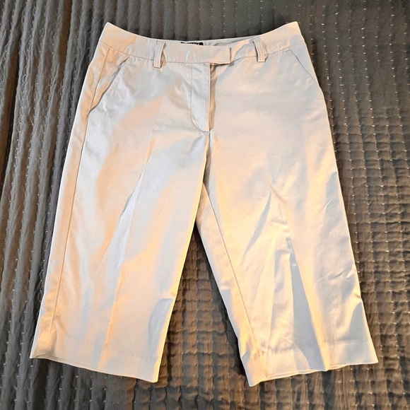 Adidas Shorts Womens Medium Climalite Flat Front Golf Beige Khaki Chino Bermuda - Picture 1 of 12